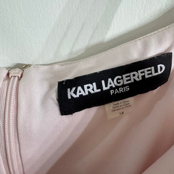 Karl Lagerfeld Paris Blush Pink Ruffle Neckline Dress Size 14 - Picture 7 of 11